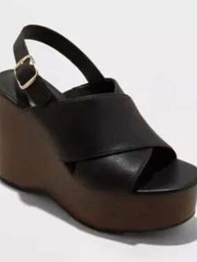 Women's Wedge Sandals Universal Thread Naomi Black Size 6.5 New With Tags